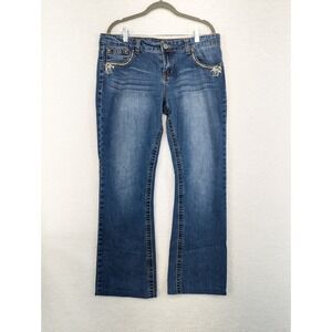 Premiere by Rue21 Womens Bootcut‎ Dark Wash Embroidered Studded Jeans 13/14R